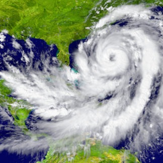Satellite image of a powerful hurricane swirling over the Gulf of Mexico.